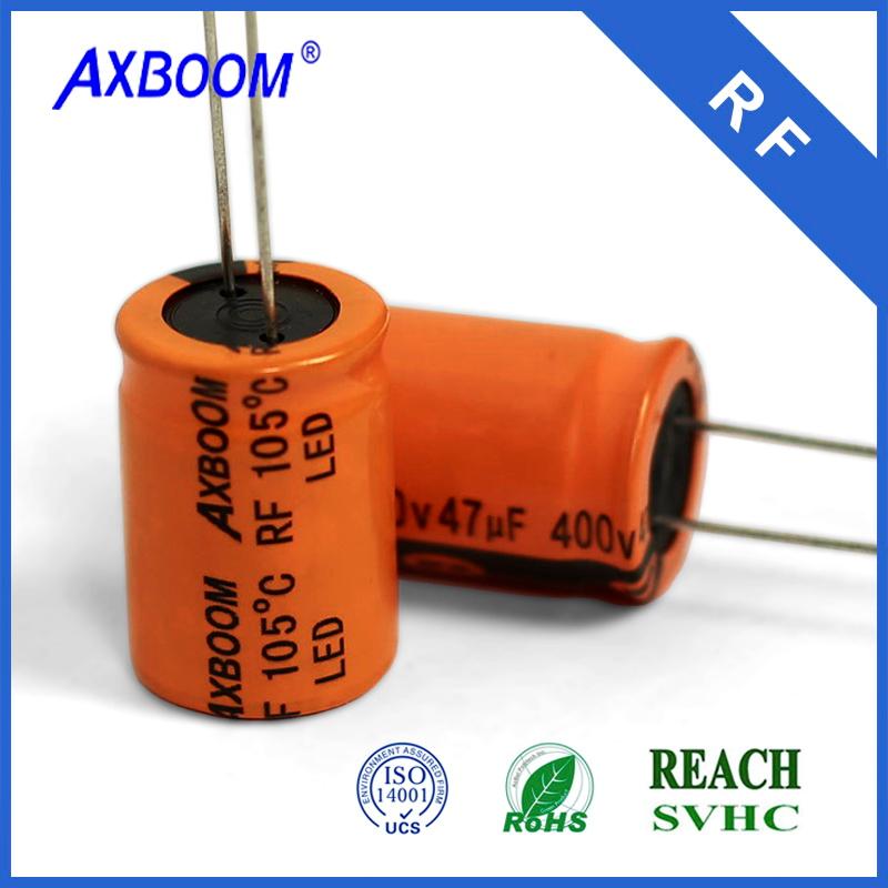 RF series, 105°C life span 8000 hours, 6.3V to 120V, high frequency and low resistance